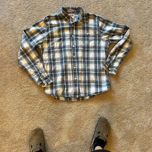 Blue and white Wrangler button-up shirt